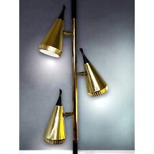 1960s Midcentury Modern MCM Gold Toned Tension Pole Lamp Cone Starlight Shades picture