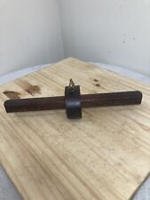 Vtg. Antique Wood & Brass Carpenter’s Scribe Mortise Marking Gauge Tool w/ Inlay picture