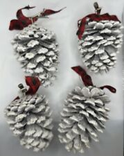 Set Of 4 Flocked White Pine Cones, Ornaments, Woods, Cabin, Country Christmas picture