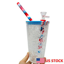 9'' Plastic Frozen Cup Hookah Bong Silicone Lid Shisha Water Pipe +Glass Bowl picture