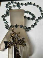 Great Antique Cross Necklace Gray Blue AB Aurora Borealis Crystals picture