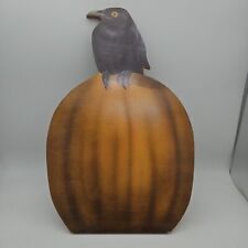 Vintage Wooden Halloween Decoration Crow On A Pumpkin Fall Autumn  picture