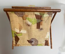 Vintage MCM Atomic Yarn Caddy Cloth Bag Folding Wood Frame Sewing Knitting Craft picture
