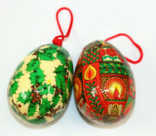 2 Vintage Paper Mache Easter Christmas Ornaments Egg  Mistletoe Candles 3