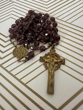 Vintage Catholic Rosary Purple Beads Virgin Mary Miraculous Medal Crucifix picture