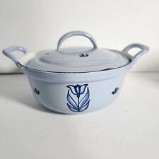 Dru Blue Tulip Vtg Small Dutch Oven Enamel Cast Iron  Made In Holland Round  picture