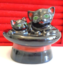Rare Vintage Shafford Redware Black Cat & Kitten in a Hat Planter 1950s Japan picture