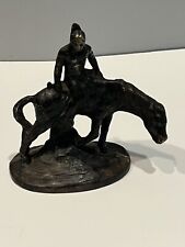 Vintage Hubley Indian Brave On Horse Bronzed Cast Iron- 6” picture