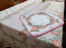 Vintage Tablecloth & 12 Napkins & 4 Parlane Sprinkles Rose Florals Cotton 88