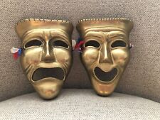 Vintage Pair Brass Theater Drama Happy Sad Mask Wall Hangings Decor picture
