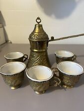 Antique Brass & Porcelain Turkish Coffee Set Istanbul picture
