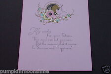 #H885- Unused Art Deco Best Wishes Greeting Card Hand Colored Flowers & Bird picture