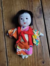Vintage Ichimatsu Gofun Japanese Asian Baby Girl Doll In Kimono 4 Inches Tall picture