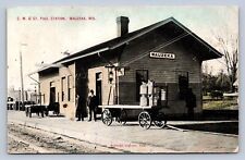 J90/ Wauzeka Wisconsin Postcard c1910 CM&STP Railroad Depot 443 picture