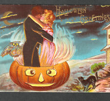 Halloween Greetings 1909 Kissing Lovers P Sanders SA2 JOL Owl Black Cat PostCard picture