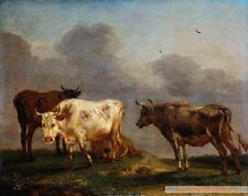Art Oil painting animals cows cattle in landscape before storm canvas 36