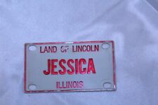 Land of Lincoln Illinois Plastic Mini License Plate Jessica Red on White picture