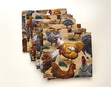 Cloth Napkins Vintage Chickens Farmhouse Set Of Six Cottagecore Tea Table Decor picture