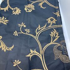 Vtg Kravet Fabric Sample Black W Gold Embroidered Floral Design  21” X 52” picture