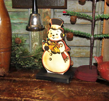 Primitive Vtg Style Christmas Snowman Retro Dummy Board Sign w/ Top Hat Gifts picture