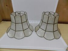 vintage mcm lot of 2 Capiz Shell Clip On Lamp  Shades Opalescent ( sold as is ) picture