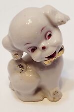 Vintage Lefton Pink Puppy Dog Figurine Japan Laughing Gold Bow 3