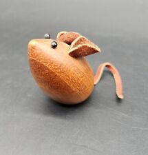 Vintage 1950's Denmark Wooden Mouse With Leather Ears Tail - Teak picture