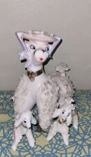 Vintage Pink Hat Spaghetti Poodle Dog w/2 Puppy Puppies on Chain Figurine picture