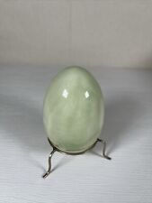 Decorative Heavy Ceramic Crackled Mint Green Egg with Stand 3.5” Tall picture