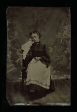 Antique Tintype Mourning Woman Holding Handkerchief Photo & Blanket Crying Rare picture