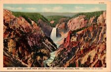 Postcard Grand Canyon at Artist Point Yellowstone National Park WY 1937    10272 picture