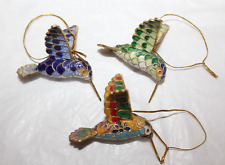 Lot of 3 Enamel Cloisonne Hummingbird Ornaments Gold Multi Color Figurines 3.25