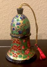 Vintage Beautiful Floral Wood Bell Ornament 4” Made In India picture