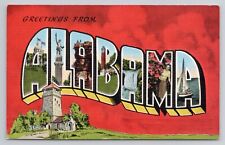 Greetings from Alabama Multi View Large Letter Vintage Linen Postcard picture