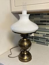 Vintage Brass Hurricane Lamp with White Milk Glass Shade 20” Tall 12”Diameter picture