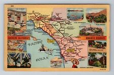 CA-California, Aerial Landmark Map, Antique, Vintage c1947 Souvenir Postcard picture