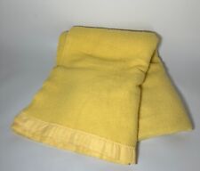 Vintage Bright Lemon Yellow Waffle Weave Satin Trim Blanket 86