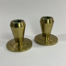 Pair of Heavy Petite Brass Vintage Taper Candle Holders 3.5” Tall 1970s Retro picture