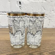 2 Vintage Cera Stock Market Cocktail Drinking Glasses - Down Jones 1958-68 5.5