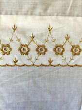 Antique Cotton Bed & Pillow Cover Gold Lace Embroidered 78 X 86 Bed Sheet Duvet picture