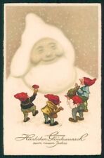 Gnomo Gnome Zwerge Dwarf Snowman postcard TC5057 picture
