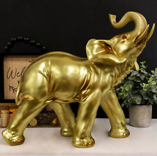 Ebros Thai Buddha Feng Shui Golden Elephant with Trunk Up Statue 14.25