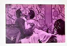 PC Paris 2615 Vintage postcard France, Art Deco romance, purple, 1920's picture