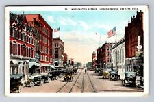 Bay City MI-Michigan, Washington Avenue Looking North, Vintage c1926 Postcard picture