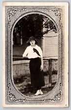 RPPC Art Nouveau Masked Border Lovely Young Edwardian Girl Photo Postcard R30 picture