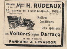 1902 H.RUDEAUX SPECIAL PRICES PRESS ADVERTISEMENT ON DARRACQ PANHARD & LEVASSOR picture