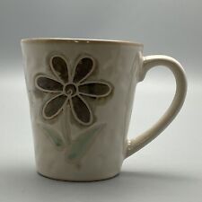 Pier One 1 Imports Hand Painted Coffee Mug Dimpled  Floral Brown Flower Pedals picture