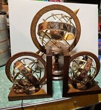 Vintage Mercurio D Oro Italy  Zodiac Globe &  Bookends Wood  & Metal picture