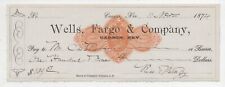 1874 Revenue Stamped Paper Check Wells Fargo & Co Bankers Carson City Nevada picture