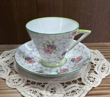 Phoenix  T.F&S LTD  Floral Bone China Cup & Saucer - Lime Green Honeycomb Patter picture
